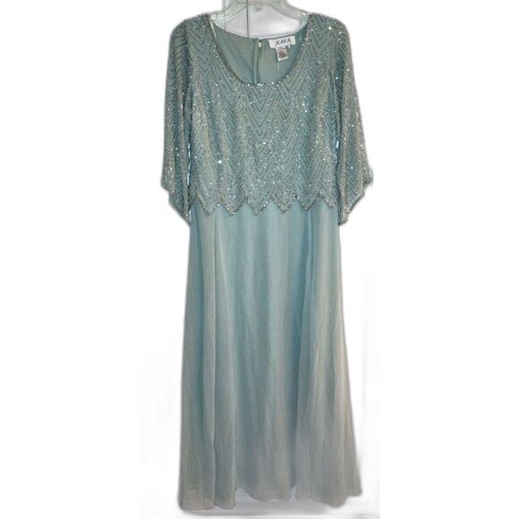 NWT J KARA Size 6P Mint Green Beaded Formal Dress 3/4 Sleeve Cowl Neckline - Picture 1 of 9